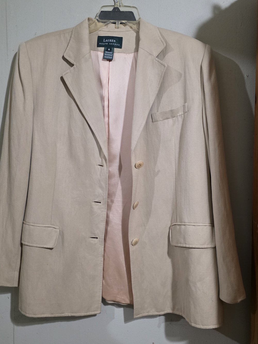 Lauren Ralph Women's Beigh Blazer Size L6 Linen Blend 3 Samll Spots